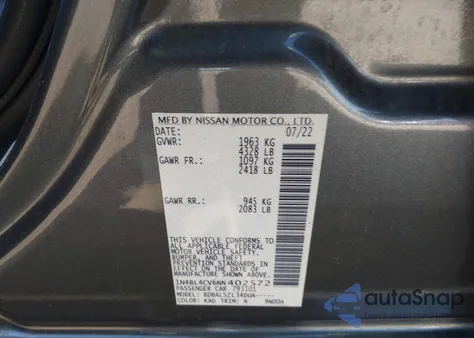 2022 Nissan Altima Sr Fwd из США, поврежденный, VIN 1N4BL4CV6NN402572